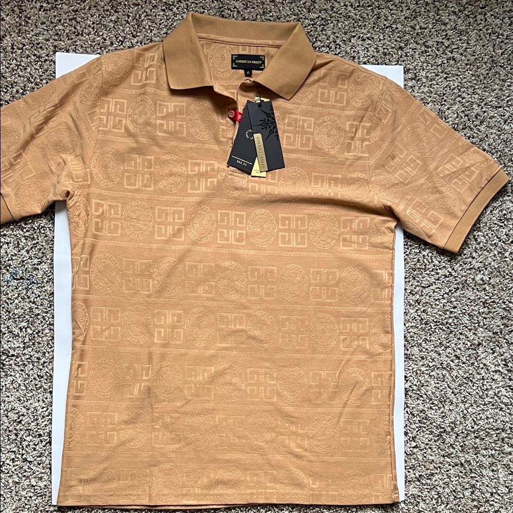 American Breed Polo Shirt Khaki luxury Pattern Cotton Stretch/Run  Size XL